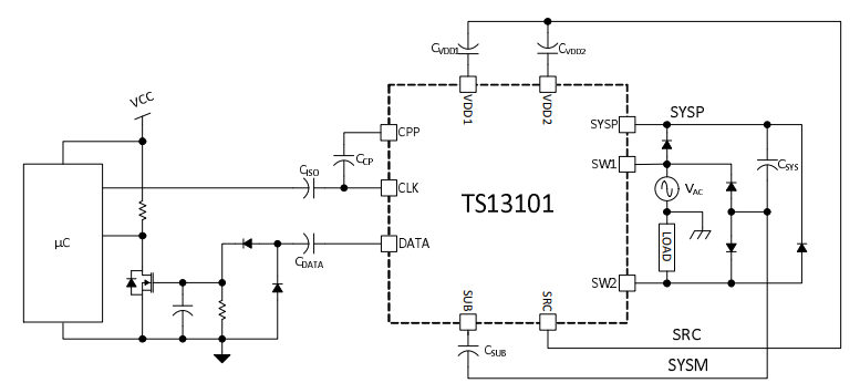 Application Circuit Diagram - Semtech TS13101 Neo-Iso™ 60V Solid State Relays